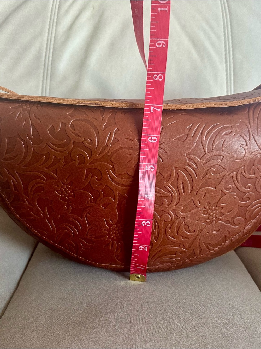 Brown/Tan Decorative Embossed Leather Sling Bag - Picture 4 of 6